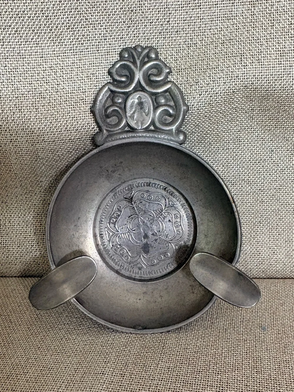 Vintage Rein Zinn German Pewter Tastevin Wine Taster Cigar Tray Angel Medallion